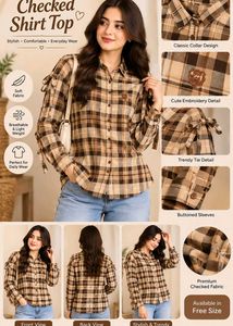 Checked Shirt Top with Tie Detail