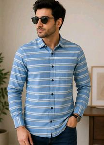 Men's Blue Striped Casual Shirt