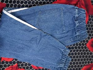 Blue Denim Jogger Pants with Side Stripe
