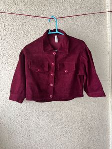 Maroon Corduroy Cropped Jacket newwdtag