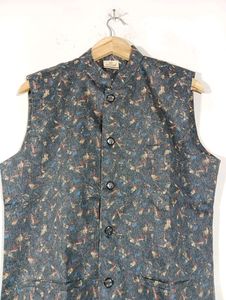 Charcoal Printed Ethnic Coat (Men's)