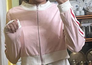 Pink Bomber Jacket with Stripes