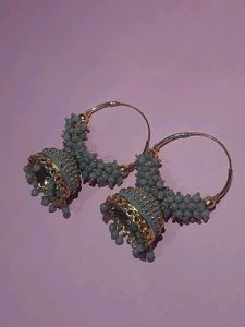 Beautiful Grey Beaded Jhumka Earrings