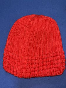Red Beanie with Embroidered Flowers