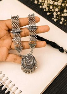 Elegant Oxidized Silver Long Necklace &amp; Choker Com