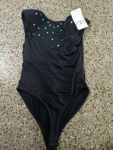 Zara Black Embellished Bodysuit