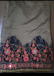 Embroidered Yallow and charcoal Saree