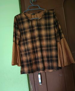 Beautiful Brown And Black Checked Stylish Top