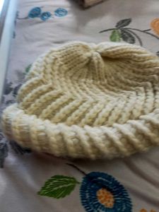 Hand-Knitted Cream Beanie