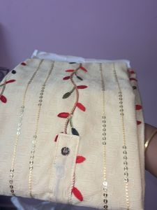Elegant Cream Kurta with Sequins