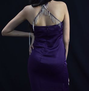 Elegant Purple Slip Dress with Rhinestone Detail