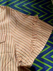 Peach Striped High-Low Loose Fit Shirt