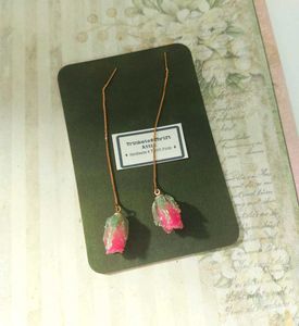 Resin Rose Bud Chain Dangle Earrings