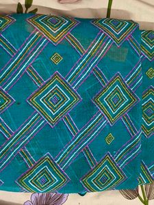 Teal Geometric Print Saree