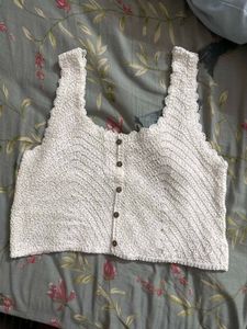 White Crochet Button-Up Top