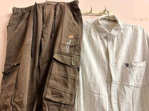 Men's Cargo Pants and Striped Shirt Set