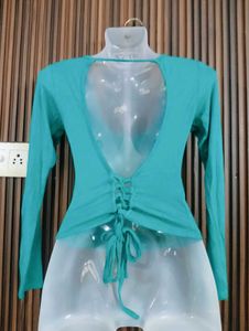 Turquoise Long Sleeve Scoop Neck Top
