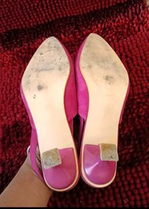 4. Pink Embellished Slingback Heels