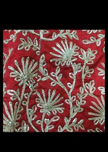 Red Embroidered Kurta With Black Skirt