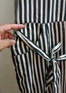 Black &amp; White Striped Jumpsuit For Women
