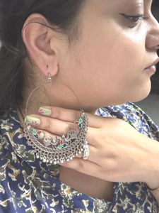 Oxidized Silver Peacock Hoop Earrings