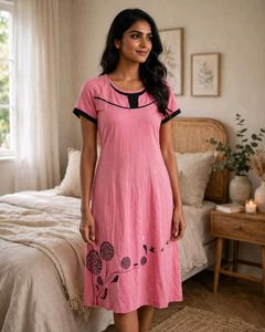 Comfortable Pink Nightdress with Print