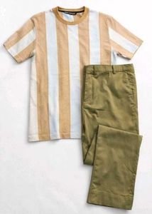 Men's Striped T-Shirt and Khaki Pants Set
