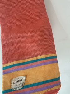 Orange Woven Saree with Striped Border