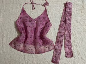 Sheer Floral Halter Top &amp; Scarf