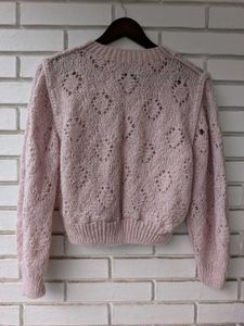 Pink V-Neck Cropped Knit Sweater