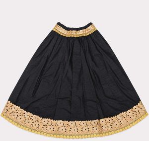 Black Ethnic Long Skirt with Golden Floral Lace Bo