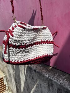 Handmade Crochet Bag with Rose Detail