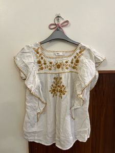 Embroidered Flutter Sleeve Top