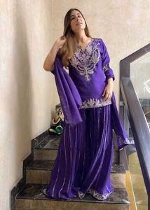 Stunning Purple Embroidered Kurta Set