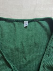 Stylish Green Ribbed Knot Front Crop Top