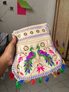 Embroidered Peacock Clutch Bag