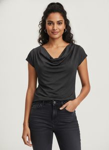 Sparkly Black Cowl Neck Top