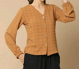 Chic Brown Textured Button-Up Blouse