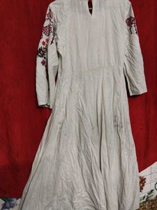 Embroidered Cotton Kurta with Floral Sleeves