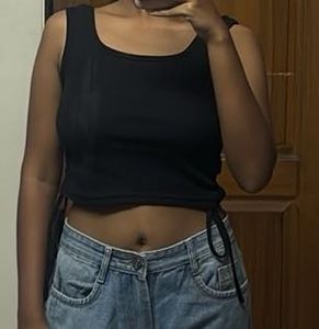 Black Ribbed Square Neck Tank Top