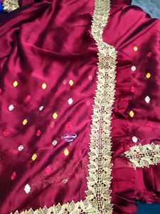 Maroon Embroidered Saree with Lace Border