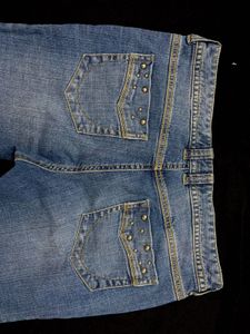 Vintage Rhinestone Blue Wash Bootcut Jeans