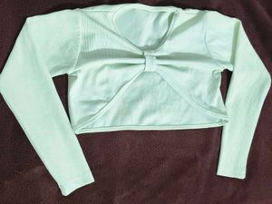 sea Green Ribbed Bolero Top