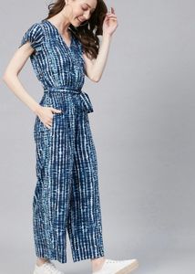 StyleStone blue and white tie-dye printed jumpsuit