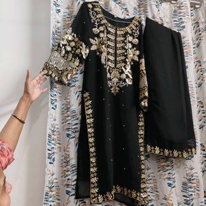Embellished Black Kurta Set
