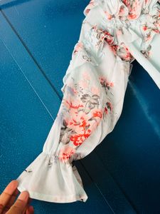 Light Blue Floral Ruffle Top