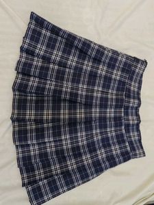 Navy Plaid Pleated Mini Skirt