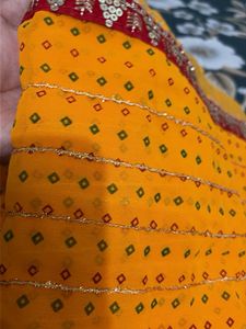 Vibrant Yellow Bandhani Saree with Sequins