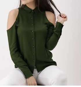 Cold Shoulder Button-Up Shirt- M size