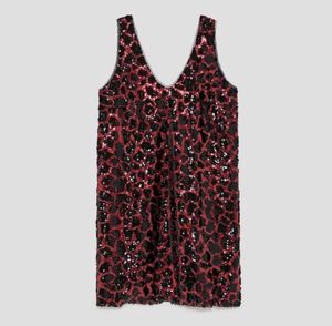 SALE ⭐ ZARA Sequin Red Black Leopard Print Dress